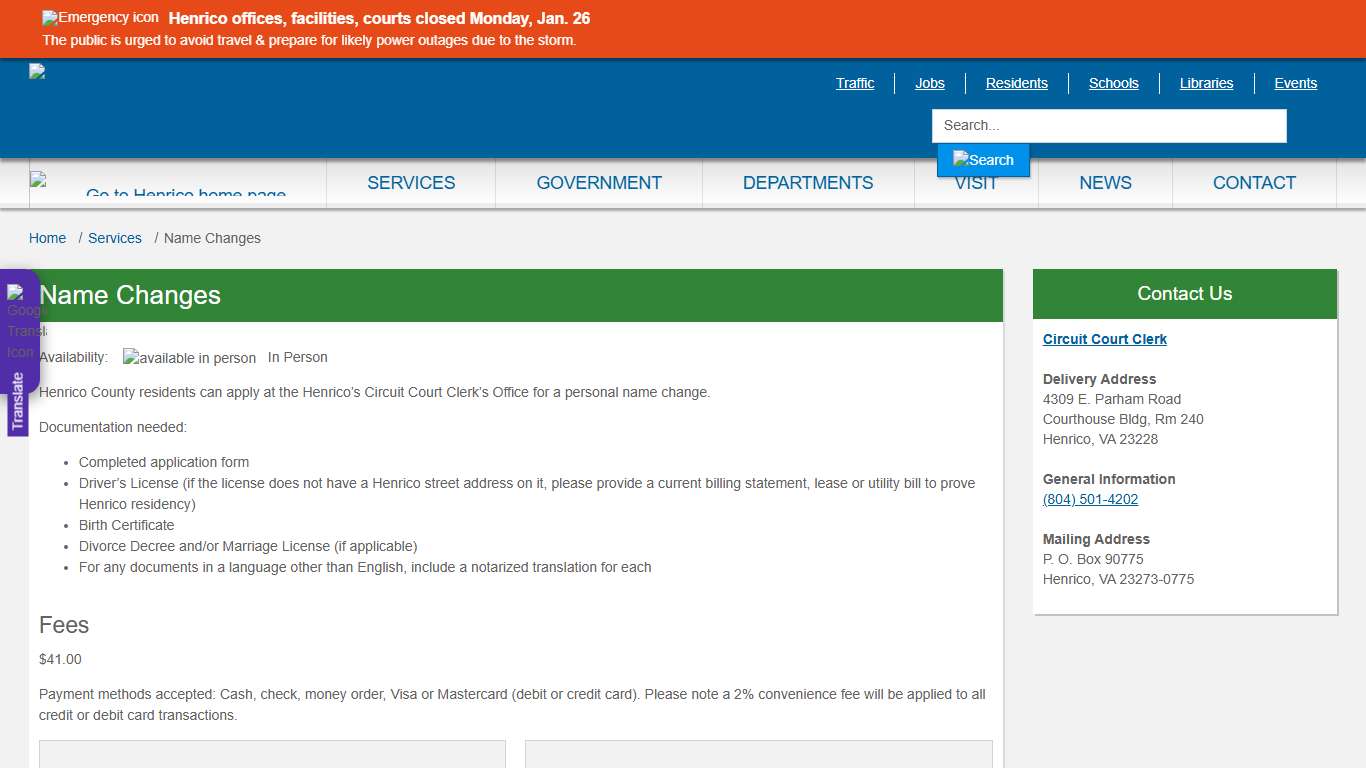 Name Changes » Henrico County, Virginia